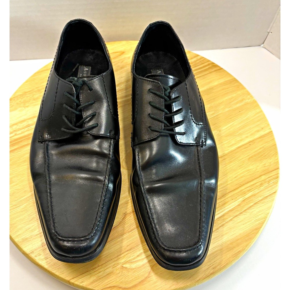 Aston Grey Anthony Black Leather Bicycle Toe Oxfords Men's Size 9.5 Dress Shoes